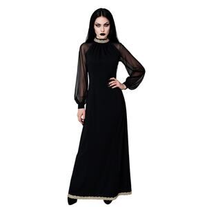 Vintage 70s Trends By Jerrie Lurie Women's Black & Gold Full Length Dress Sz 12